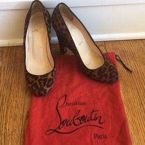 Christian Louboutin Leopard Mohair Wedge Sz 7.5